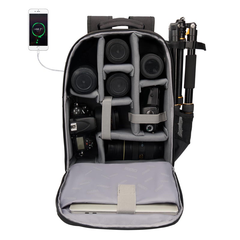 CADeN Camera Backpack Bag with Laptop Compartment 15.6" for DSLR/SLR Mirrorless Camera Waterproof, Camera Case Compatible for Sony Canon Nikon Camera and Lens Tripod Accessories Black - Image 1